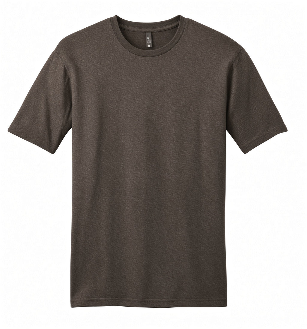A dark brown short-sleeve crewneck t-shirt displayed flat against a solid white background.