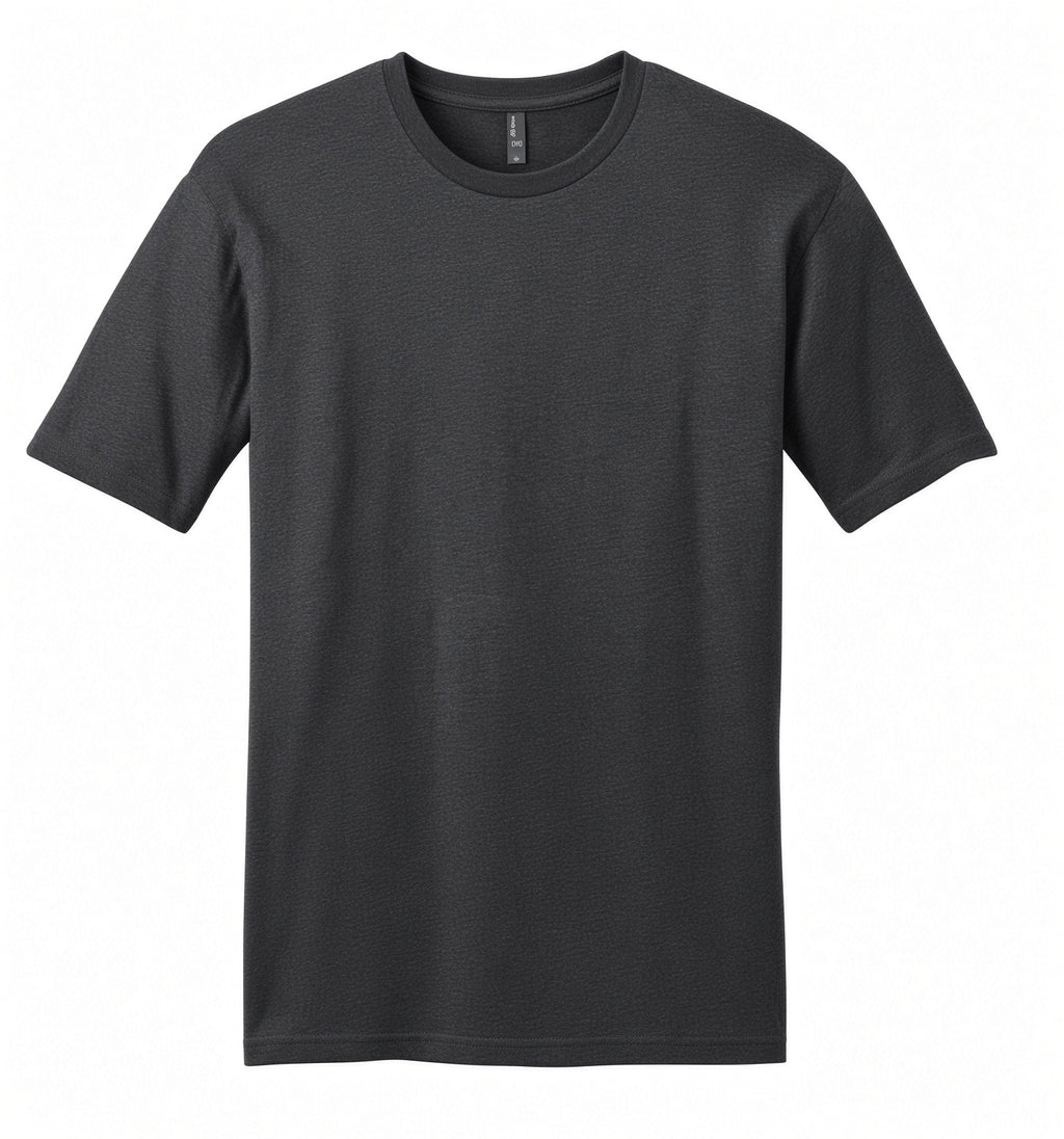 A dark charcoal gray short-sleeve crewneck t-shirt displayed flat against a solid white background.