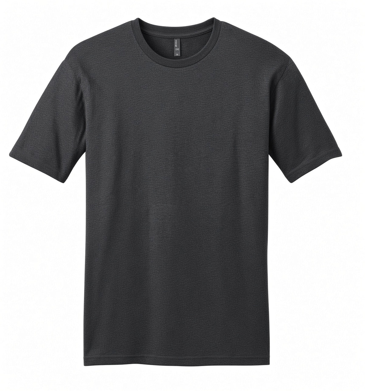 A dark charcoal gray short-sleeve crewneck t-shirt displayed flat against a solid white background.