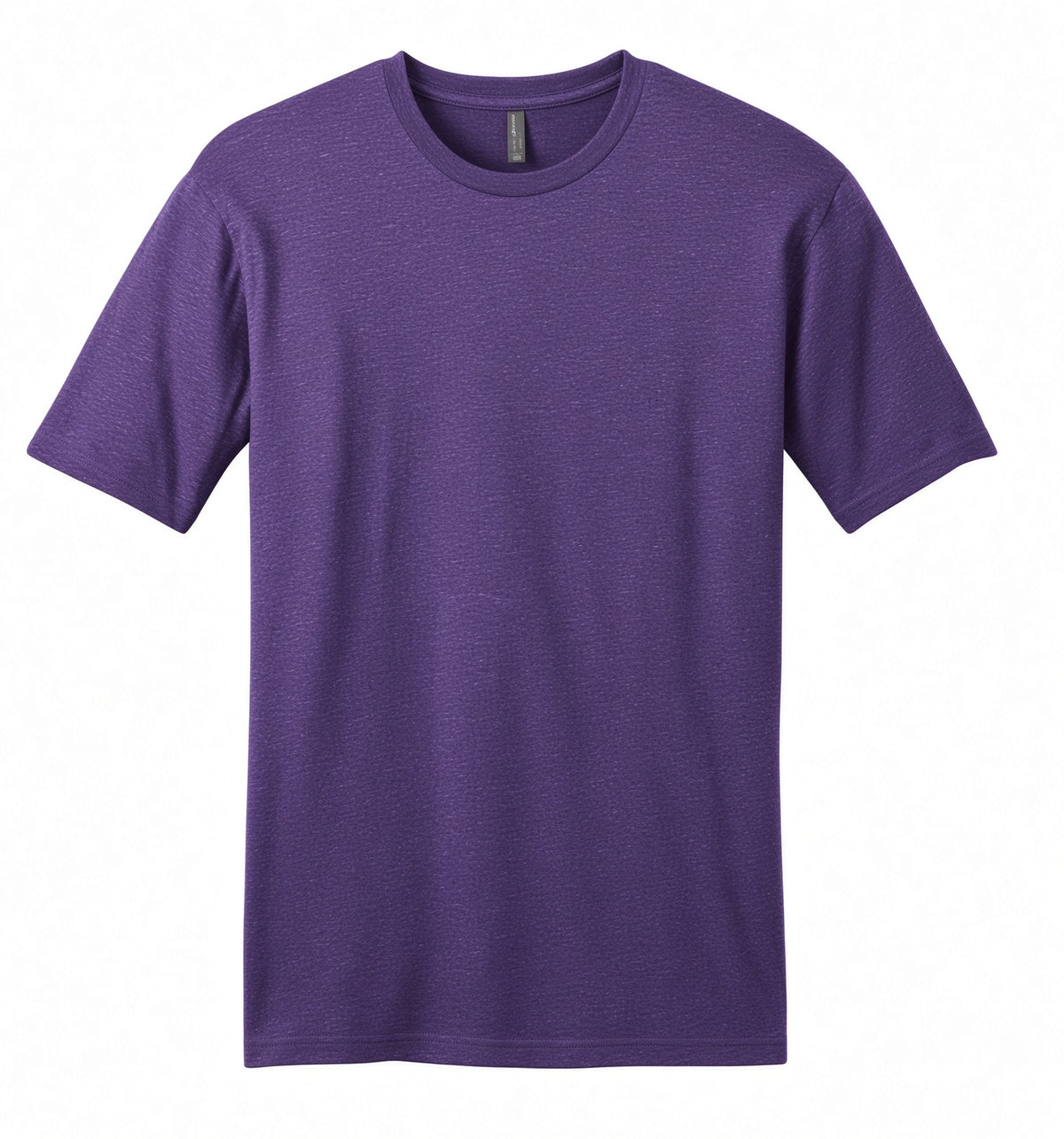 A short-sleeve crewneck t-shirt in heathered purple, displayed flat against a solid white background.
