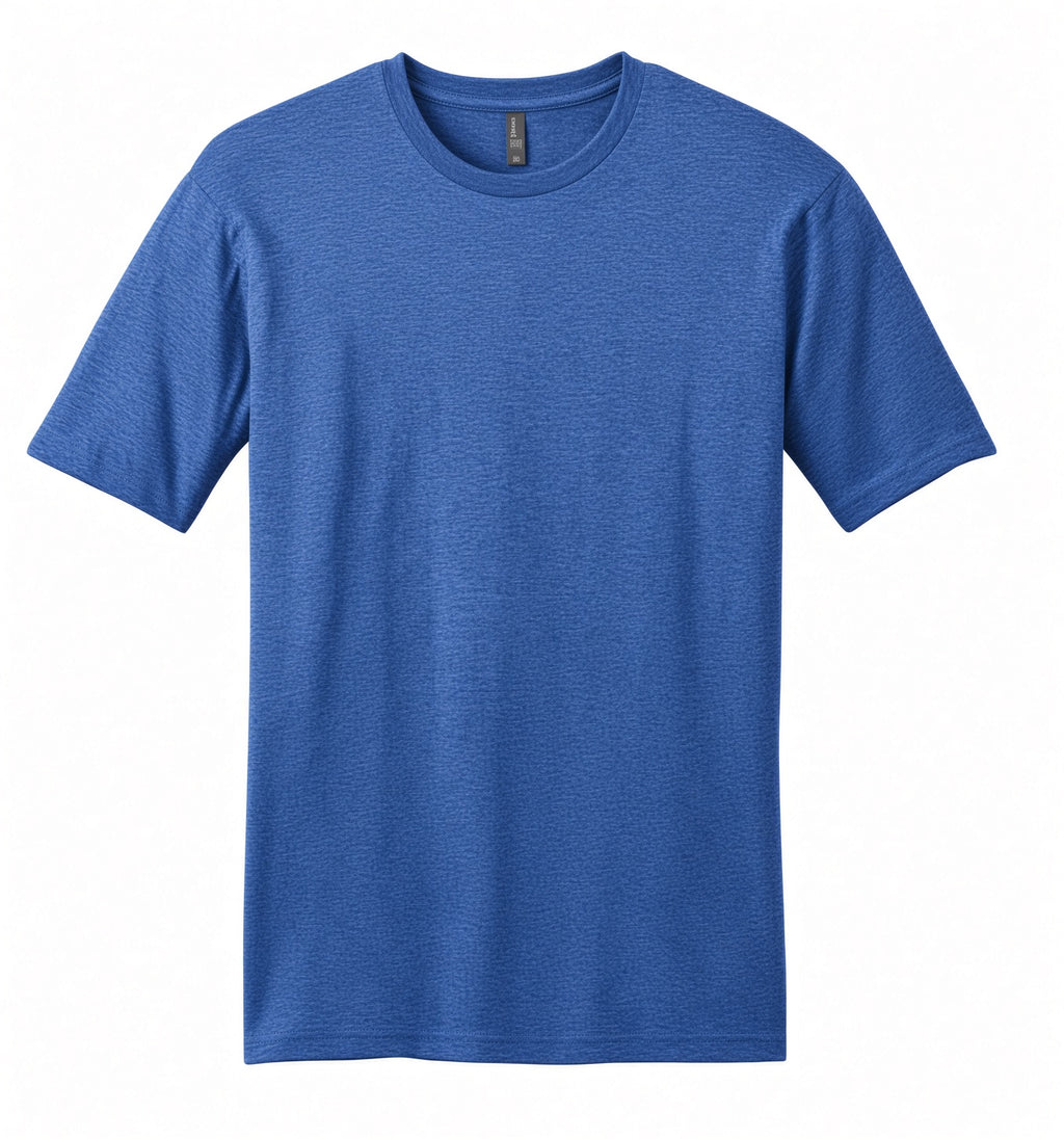A heather blue short-sleeve crewneck t-shirt displayed flat against a solid white background.