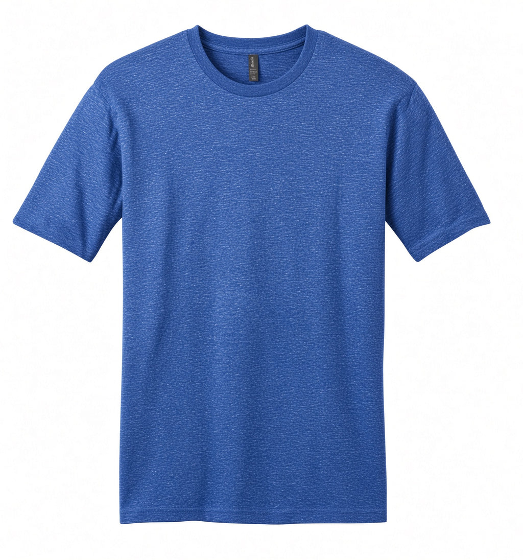A heather blue short-sleeve crewneck t-shirt displayed flat against a solid white background.
